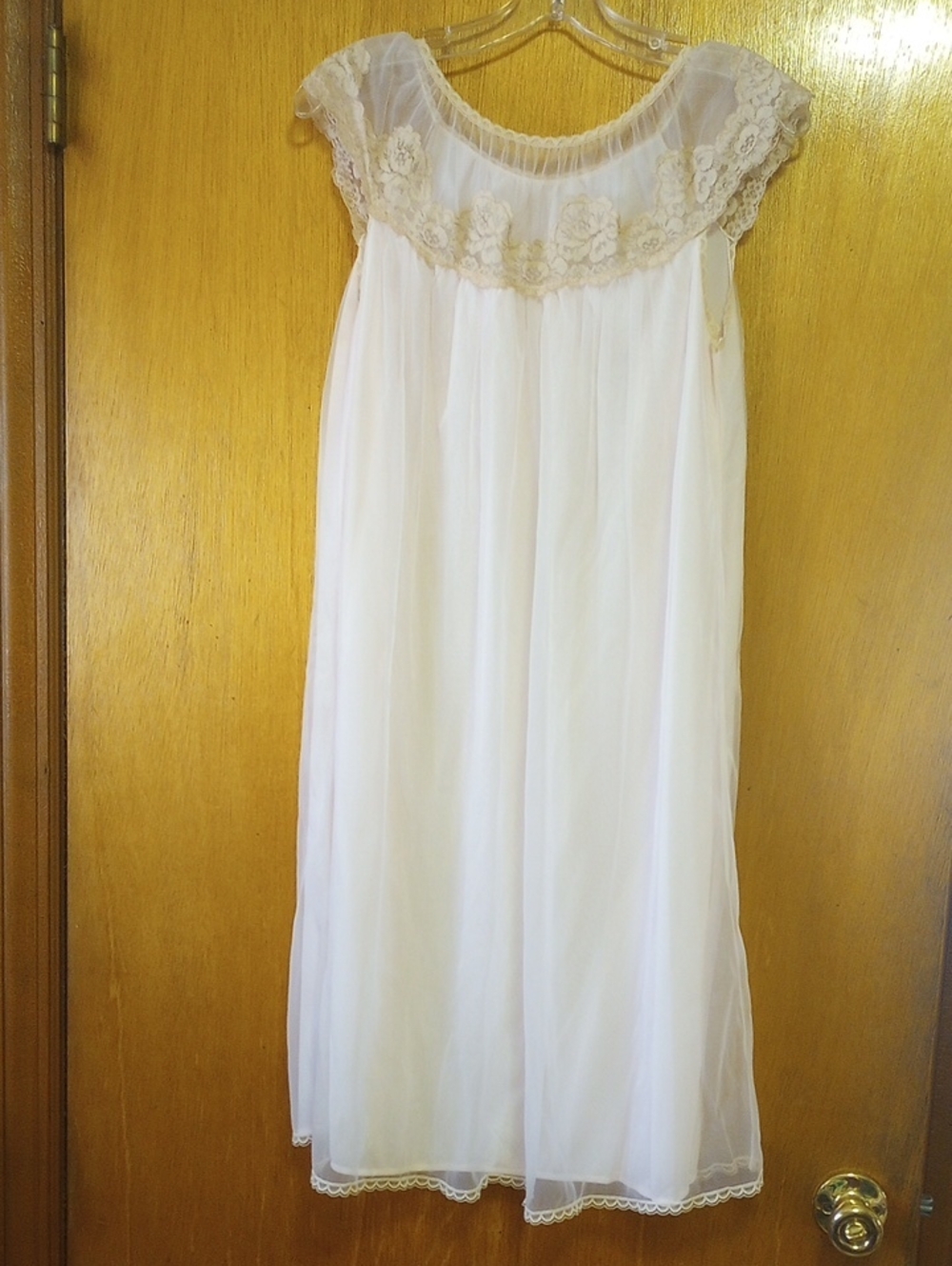 Classic Feminine Sheer Pale Pink Vintage Summer Nightgown w/ Floral Lace, Med?